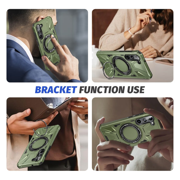 For Samsung Galaxy S24 5G MagSafe Magnetic Shockproof Phone Case with Ring Holder(Dark Green)