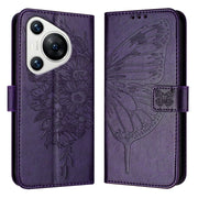 For Huawei Pura 70 Embossed Butterfly Leather Phone Case(Dark Purple)