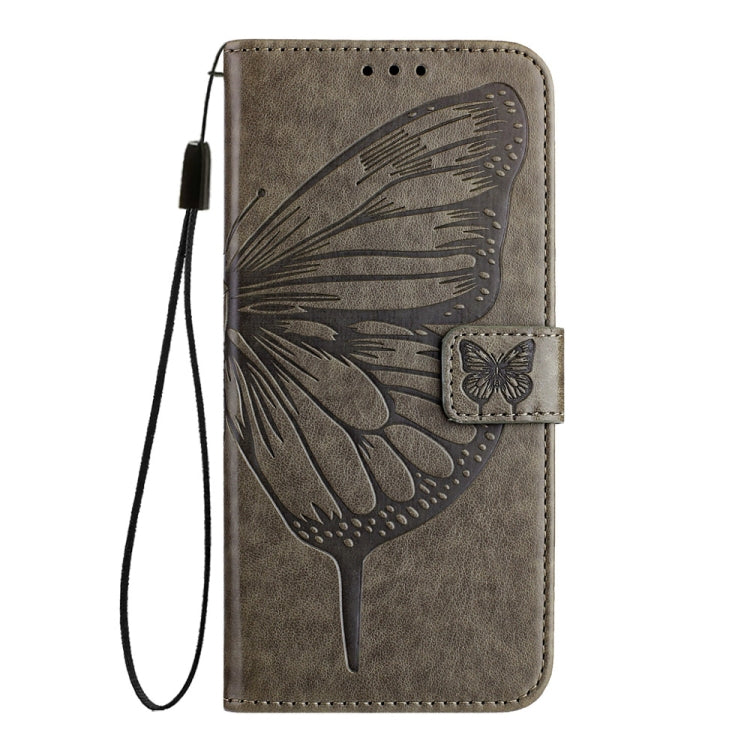 For Honor Magic6 Pro 5G Global Embossed Butterfly Leather Phone Case(Grey)
