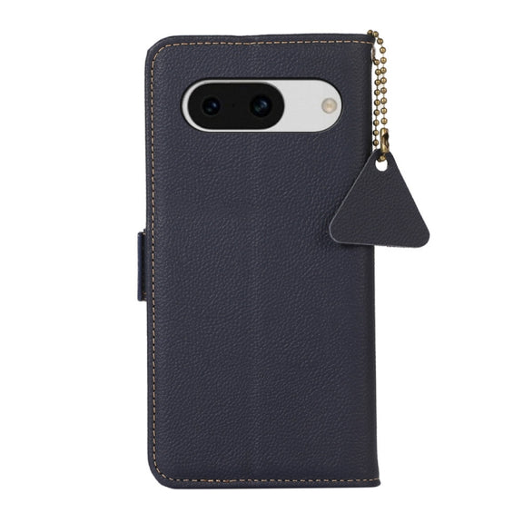 For Google Pixel 8A Side-Magnetic TJ Genuine Leather RFID Phone Case(Blue)