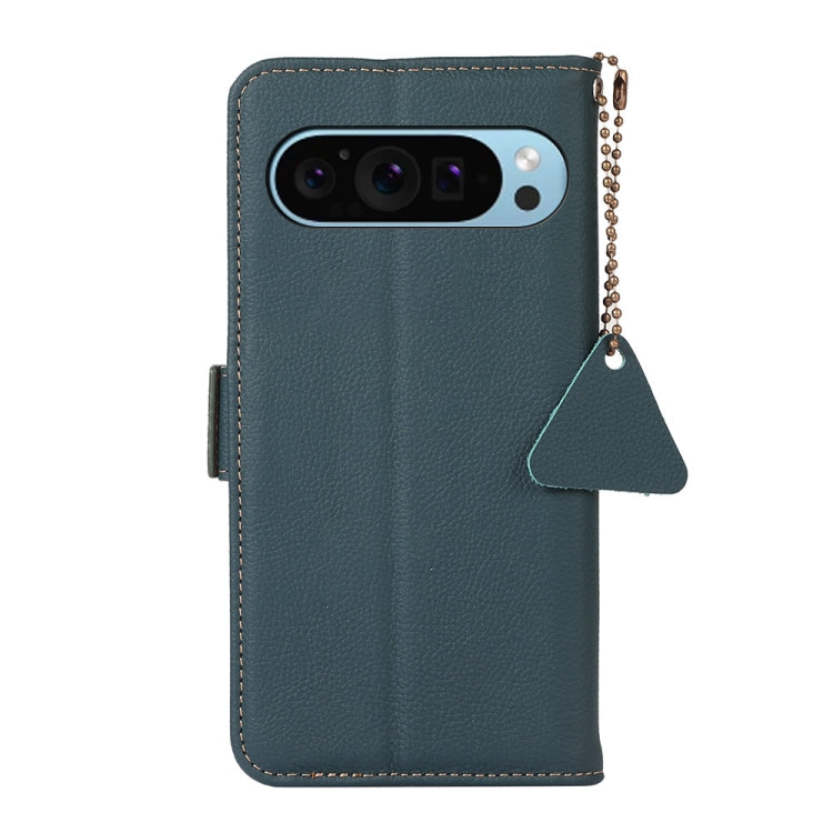 For Google Pixel 9 Side-Magnetic TJ Genuine Leather RFID Phone Case(Green) - Google Cases by PMC TechLife | Online Shopping South Africa | PMC TechLife | Buy Now Pay Later Mobicred