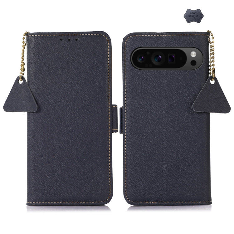 For Google Pixel 9 Pro Side-Magnetic TJ Genuine Leather RFID Phone Case(Blue) - Google Cases by PMC TechLife | Online Shopping South Africa | PMC TechLife | Buy Now Pay Later Mobicred