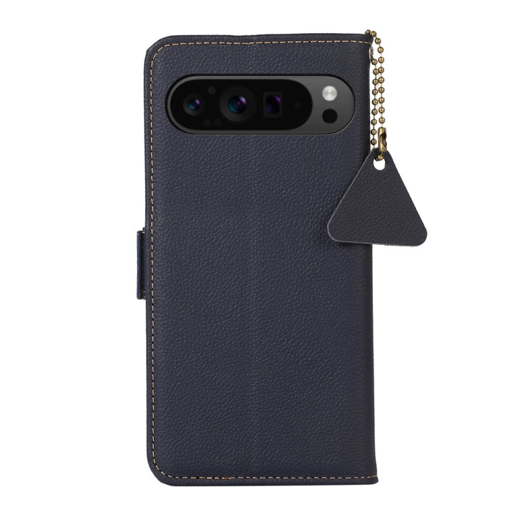 For Google Pixel 9 Pro Side-Magnetic TJ Genuine Leather RFID Phone Case(Blue) - Google Cases by PMC TechLife | Online Shopping South Africa | PMC TechLife | Buy Now Pay Later Mobicred
