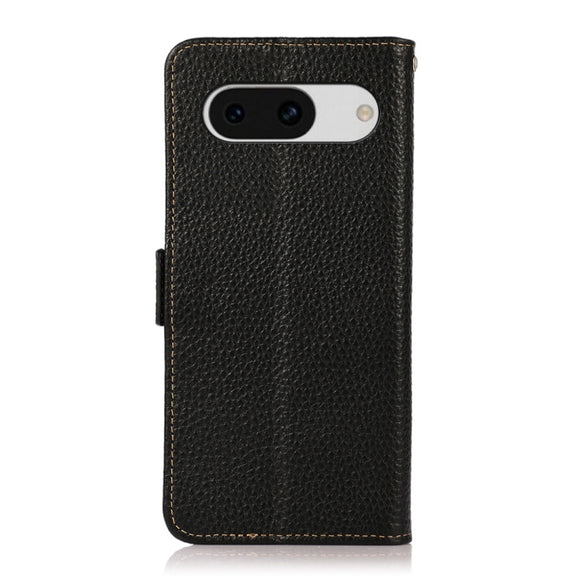 For Google Pixel 8a KHAZNEH Side-Magnetic Litchi Genuine Leather RFID Phone Case(Black)