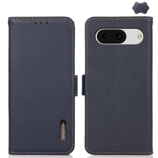 For Google Pixel 8a KHAZNEH Side-Magnetic Litchi Genuine Leather RFID Phone Case(Blue) - Google Cases by PMC Jewellery | Online Shopping South Africa | PMC Jewellery | Buy Now Pay Later Mobicred