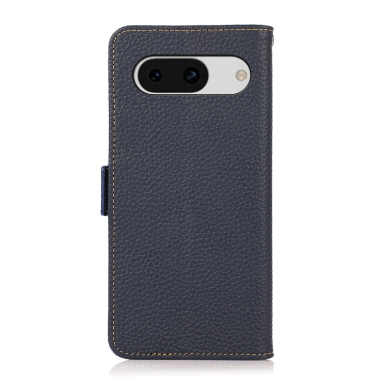 For Google Pixel 8a KHAZNEH Side-Magnetic Litchi Genuine Leather RFID Phone Case(Blue) - Google Cases by PMC Jewellery | Online Shopping South Africa | PMC Jewellery | Buy Now Pay Later Mobicred
