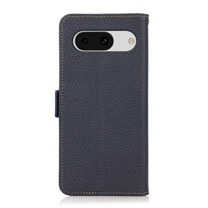 For Google Pixel 8a KHAZNEH Side-Magnetic Litchi Genuine Leather RFID Phone Case(Blue) - Google Cases by PMC Jewellery | Online Shopping South Africa | PMC Jewellery | Buy Now Pay Later Mobicred