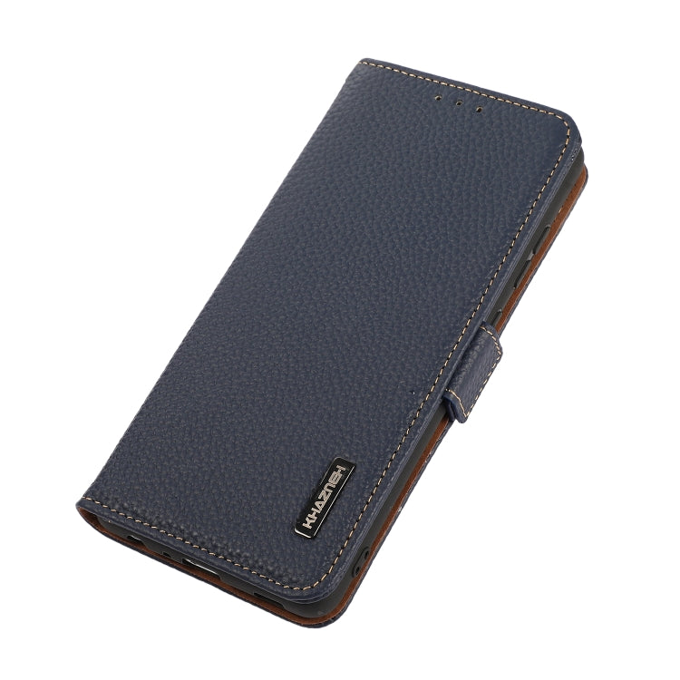 For Google Pixel 8a KHAZNEH Side-Magnetic Litchi Genuine Leather RFID Phone Case(Blue) - Google Cases by PMC Jewellery | Online Shopping South Africa | PMC Jewellery | Buy Now Pay Later Mobicred