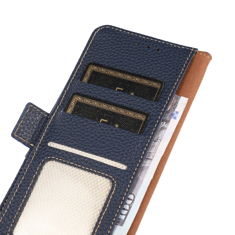 For Google Pixel 8a KHAZNEH Side-Magnetic Litchi Genuine Leather RFID Phone Case(Blue) - Google Cases by PMC Jewellery | Online Shopping South Africa | PMC Jewellery | Buy Now Pay Later Mobicred
