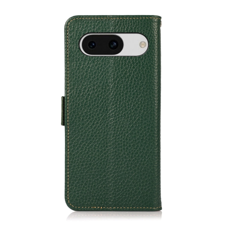 For Google Pixel 8a KHAZNEH Side-Magnetic Litchi Genuine Leather RFID Phone Case(Green) - Google Cases by PMC TechLife | Online Shopping South Africa | PMC TechLife | Buy Now Pay Later Mobicred