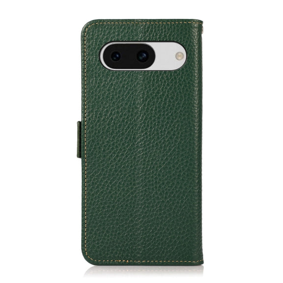 For Google Pixel 8a KHAZNEH Side-Magnetic Litchi Genuine Leather RFID Phone Case(Green)