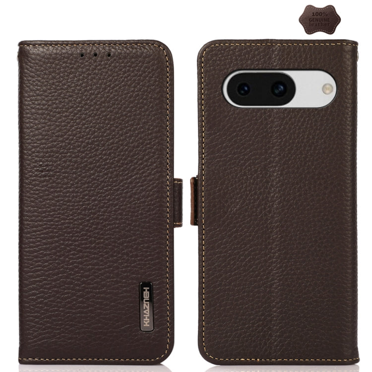 For Google Pixel 8a KHAZNEH Side-Magnetic Litchi Genuine Leather RFID Phone Case(Brown) - Google Cases by PMC TechLife | Online Shopping South Africa | PMC TechLife | Buy Now Pay Later Mobicred
