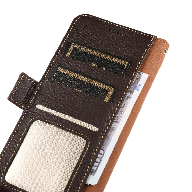 For Google Pixel 8a KHAZNEH Side-Magnetic Litchi Genuine Leather RFID Phone Case(Brown) - Google Cases by PMC TechLife | Online Shopping South Africa | PMC TechLife | Buy Now Pay Later Mobicred
