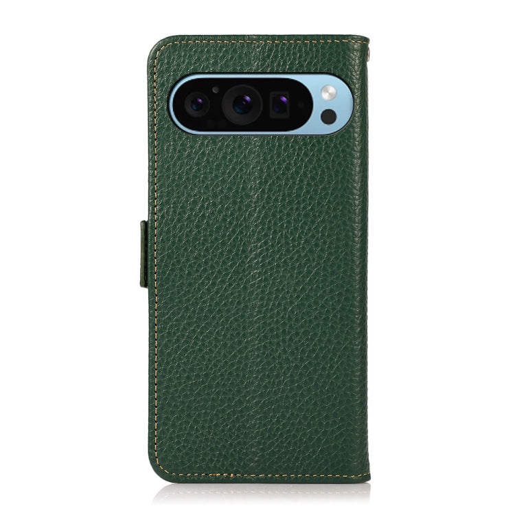 For Google Pixel 9 KHAZNEH Side-Magnetic Litchi Genuine Leather RFID Phone Case(Green) - Google Cases by PMC TechLife | Online Shopping South Africa | PMC TechLife | Buy Now Pay Later Mobicred