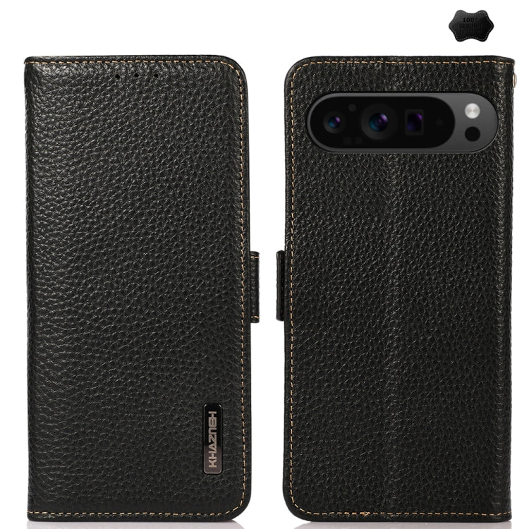 For Google Pixel 9 Pro KHAZNEH Side-Magnetic Litchi Genuine Leather RFID Phone Case(Black) - free shipping - PMC TechLife - Order now!
