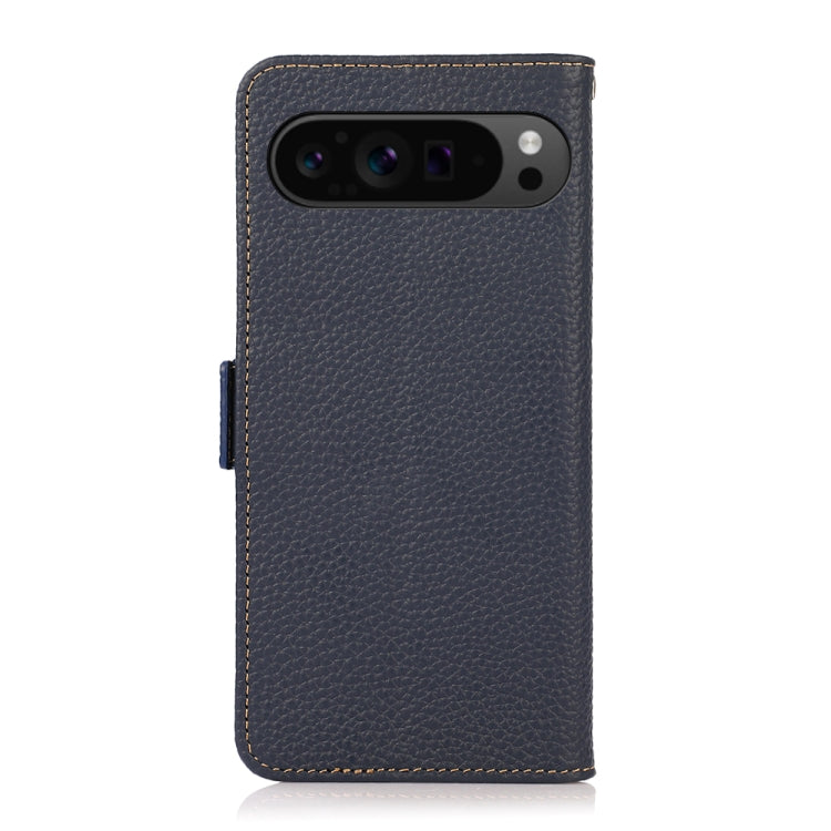 For Google Pixel 9 Pro KHAZNEH Side-Magnetic Litchi Genuine Leather RFID Phone Case(Blue) - free shipping - PMC TechLife - Order now!