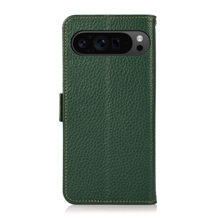 For Google Pixel 9 Pro KHAZNEH Side-Magnetic Litchi Genuine Leather RFID Phone Case(Green) - Google Cases by PMC TechLife | Online Shopping South Africa | PMC TechLife | Buy Now Pay Later Mobicred
