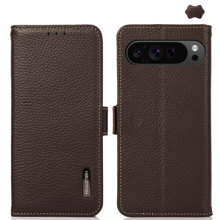 For Google Pixel 9 Pro KHAZNEH Side-Magnetic Litchi Genuine Leather RFID Phone Case(Brown) - Google Cases by PMC TechLife | Online Shopping South Africa | PMC TechLife | Buy Now Pay Later Mobicred
