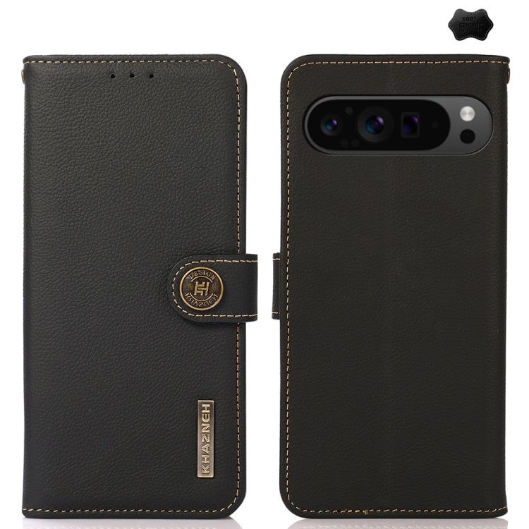 For Google Pixel 9 Pro KHAZNEH Custer Genuine Leather RFID Phone Case(Black) - Google Cases by PMC TechLife | Online Shopping South Africa | PMC TechLife | Buy Now Pay Later Mobicred