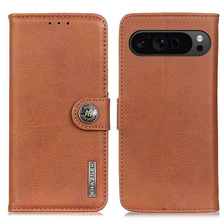 For Google Pixel 9 Pro KHAZNEH Cowhide Texture Horizontal Flip Leather Phone Case(Brown) - Google Cases by PMC TechLife | Online Shopping South Africa | PMC TechLife | Buy Now Pay Later Mobicred