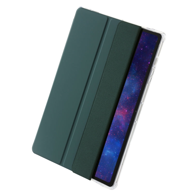For Samsung Galaxy Tab S9 3-Fold Clear Acrylic Leather Tablet Case(Deep Green)