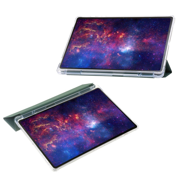 For Samsung Galaxy Tab S9 3-Fold Clear Acrylic Leather Tablet Case(Deep Green)