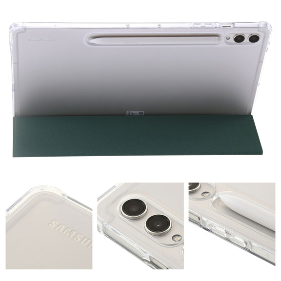For Samsung Galaxy Tab S9 3-Fold Clear Acrylic Leather Tablet Case(Deep Green)