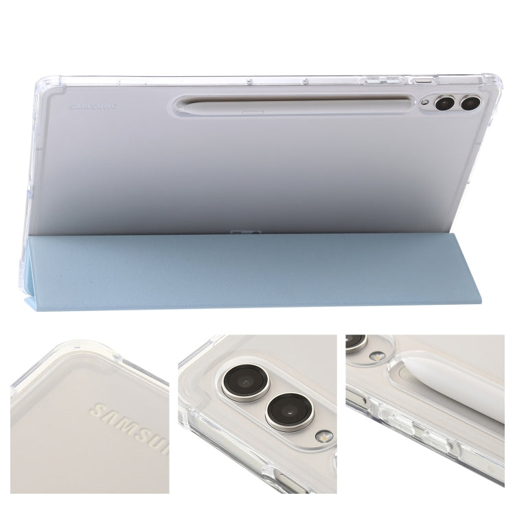 For Samsung Galaxy Tab S9 3-Fold Clear Acrylic Leather Tablet Case(Ice Blue)