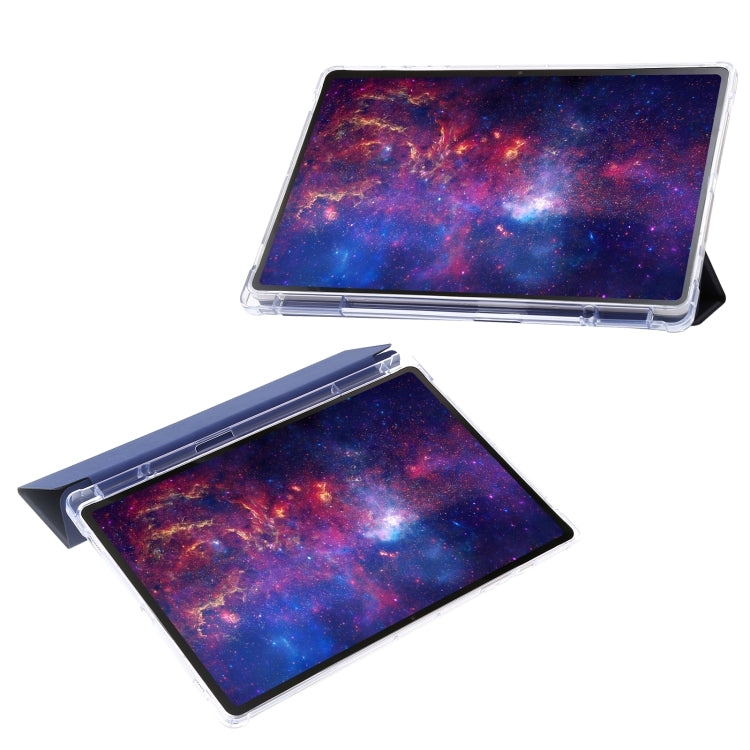 For Samsung Galaxy Tab S9+ 3-Fold Clear Acrylic Leather Tablet Case(Dark Blue)