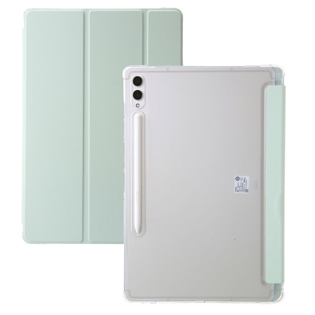For Samsung Galaxy Tab S9 Ultra/S8 Ultra 3-Fold Clear Acrylic Leather Tablet Case(Green)