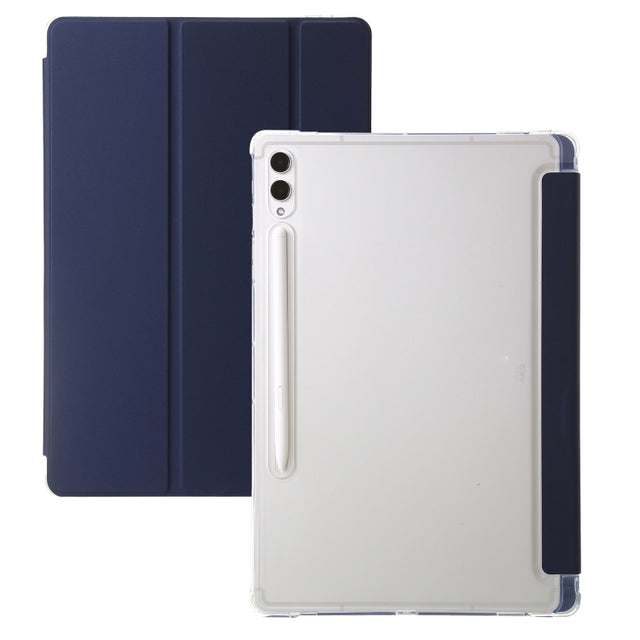 For Samsung Galaxy Tab S10 Ultra 3-Fold Clear Acrylic Leather Tablet Case(Dark Blue)