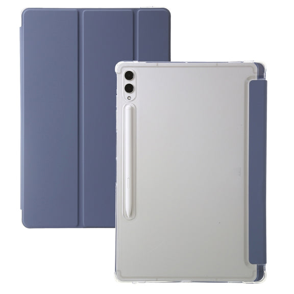 For Samsung Galaxy Tab S10 Ultra 3-Fold Clear Acrylic Leather Tablet Case(Lavender)
