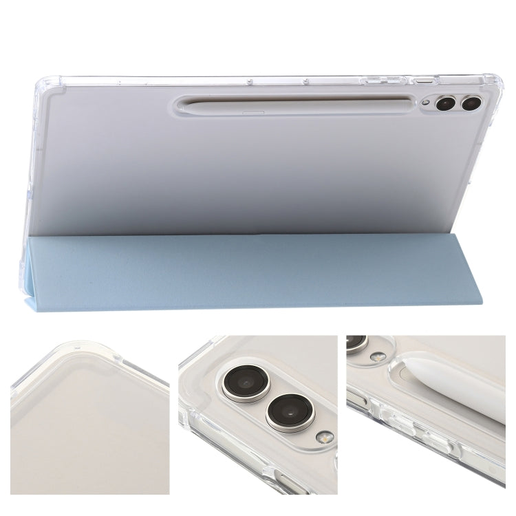 For Samsung Galaxy Tab S10 Ultra 3-Fold Clear Acrylic Leather Tablet Case(Ice Blue)