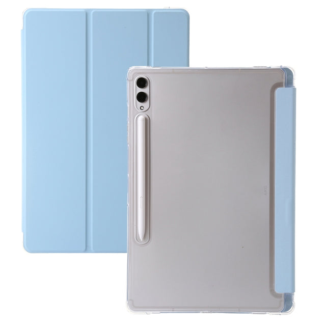 For Samsung Galaxy Tab S10 Ultra 3-Fold Clear Acrylic Leather Tablet Case(Ice Blue)