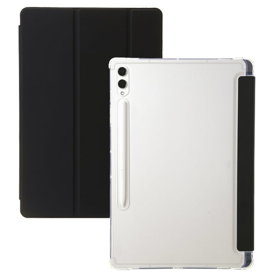 For Samsung Galaxy Tab S10 Ultra 3-Fold Clear Acrylic Leather Tablet Case(Black)