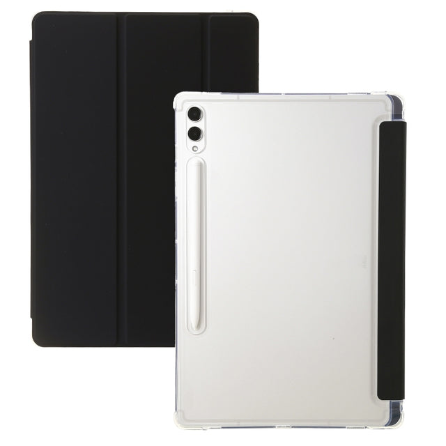 For Samsung Galaxy Tab S10 Ultra 3-Fold Clear Acrylic Leather Tablet Case(Black)
