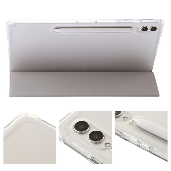 For Samsung Galaxy Tab S10 Ultra 3-Fold Clear Acrylic Leather Tablet Case(Grey)