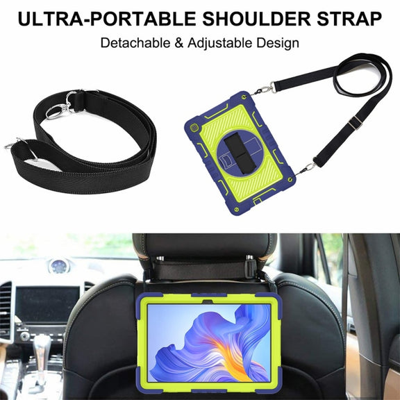 For Honor Pad X8 360 Degree Rotation PC Contrast Silicone Tablet Case(Navy Blue + Yellow Green)