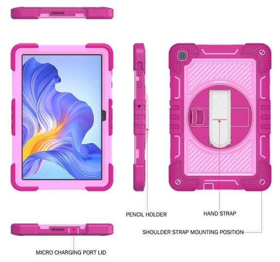 For Honor Pad X8 360 Degree Rotation PC Contrast Silicone Tablet Case(Rose Red + Pink)