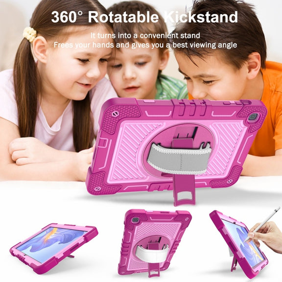 For Honor Pad X8 360 Degree Rotation PC Contrast Silicone Tablet Case(Rose Red + Pink)