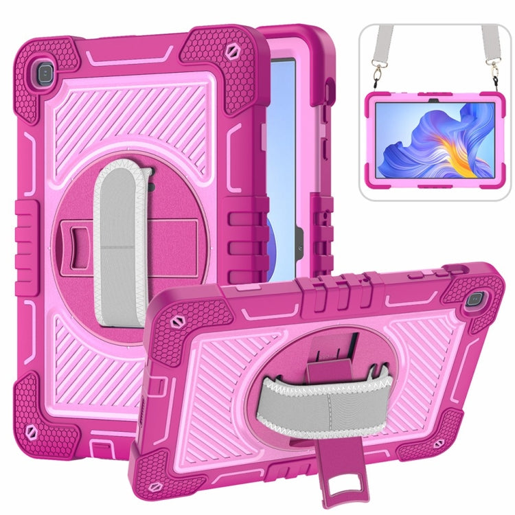 For Honor Pad X8 360 Degree Rotation PC Contrast Silicone Tablet Case(Rose Red + Pink) - Honor by PMC TechLife | Online Shopping South Africa | PMC TechLife | Buy Now Pay Later Mobicred