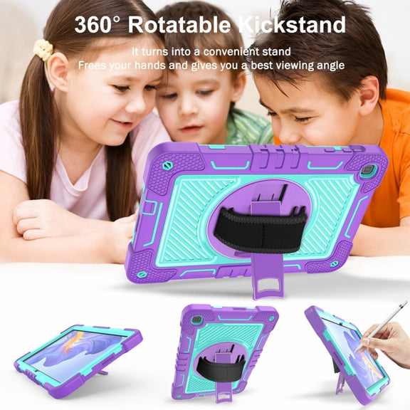 For Honor Pad X8 360 Degree Rotation PC Contrast Silicone Tablet Case(Purple + Mint Green)