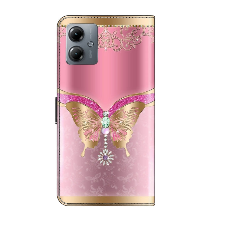 For Motorola Moto G14 Crystal 3D Shockproof Protective Leather Phone Case(Pink Bottom Butterfly) - Motorola Cases by PMC TechLife | Online Shopping South Africa | PMC TechLife | Buy Now Pay Later Mobicred