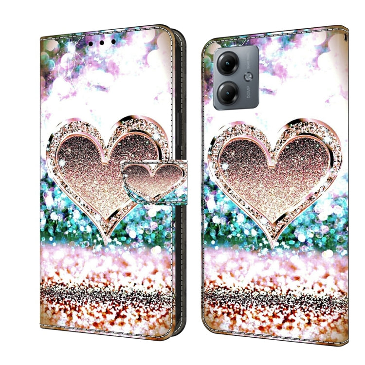 For Motorola Moto G14 Crystal 3D Shockproof Protective Leather Phone Case(Pink Diamond Heart) - Motorola Cases by PMC TechLife | Online Shopping South Africa | PMC TechLife | Buy Now Pay Later Mobicred