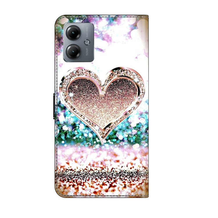 For Motorola Moto G14 Crystal 3D Shockproof Protective Leather Phone Case(Pink Diamond Heart) - Motorola Cases by PMC TechLife | Online Shopping South Africa | PMC TechLife | Buy Now Pay Later Mobicred