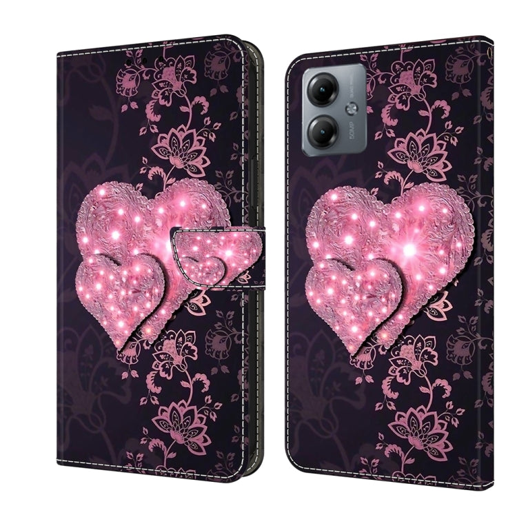 For Motorola Moto G14 Crystal 3D Shockproof Protective Leather Phone Case(Lace Love) - Motorola Cases by PMC TechLife | Online Shopping South Africa | PMC TechLife | Buy Now Pay Later Mobicred