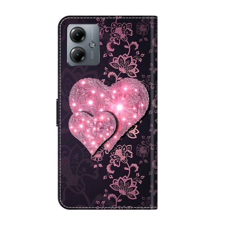 For Motorola Moto G14 Crystal 3D Shockproof Protective Leather Phone Case(Lace Love) - Motorola Cases by PMC TechLife | Online Shopping South Africa | PMC TechLife | Buy Now Pay Later Mobicred