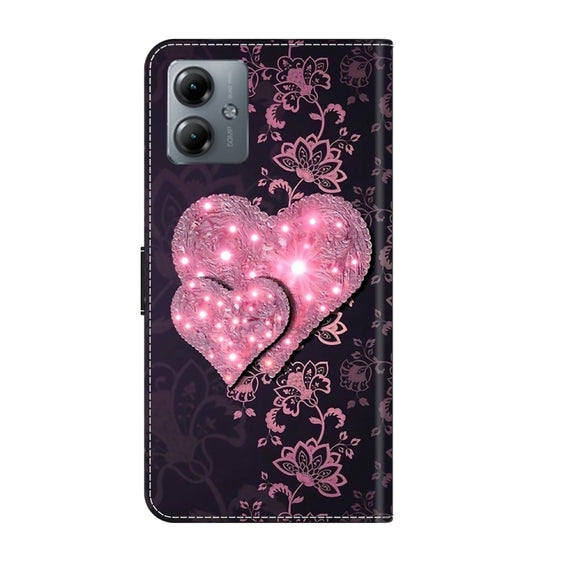 For Motorola Moto G14 Crystal 3D Shockproof Protective Leather Phone Case(Lace Love)