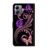 For Motorola Moto G14 Crystal 3D Shockproof Protective Leather Phone Case(Purple Flower Butterfly)