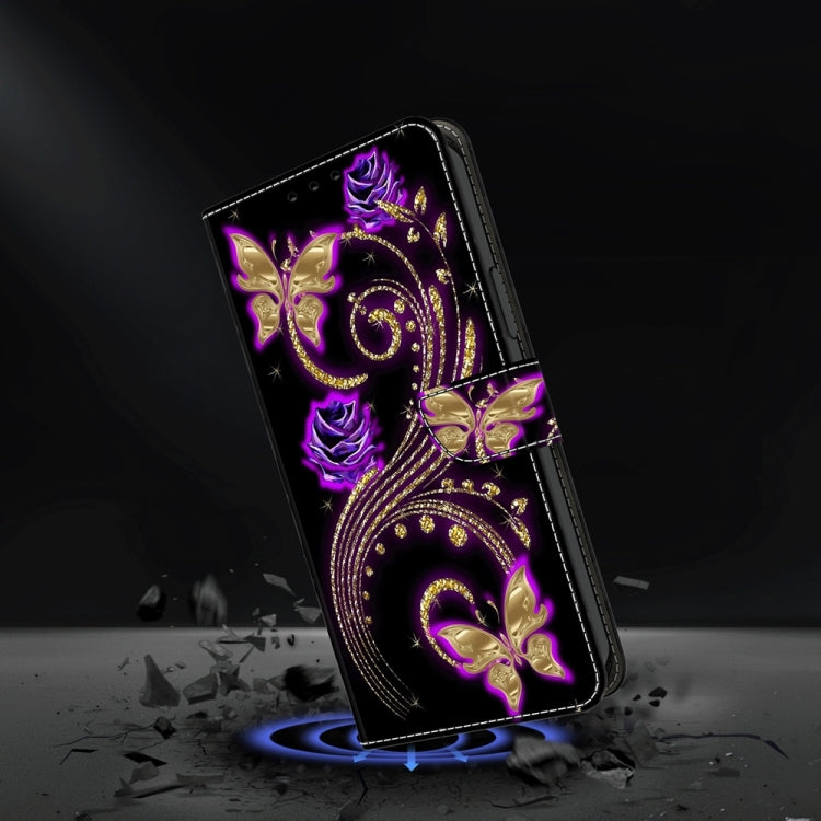 For Motorola Moto G14 Crystal 3D Shockproof Protective Leather Phone Case(Purple Flower Butterfly) - Motorola Cases by PMC TechLife | Online Shopping South Africa | PMC TechLife | Buy Now Pay Later Mobicred